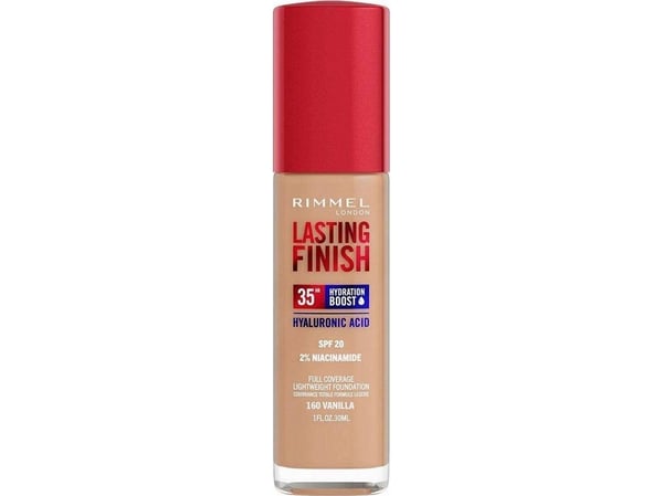 Rimmel Lasting Finish Hydration Boost 35H, pumpeflaske, flytende, normal hud, fuktighetsgivende, pleiende, beskyttelse, utjevning, lett, nøytral