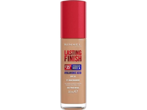 Rimmel Lasting Finish 35h, pumpeflaske, væske, fuktighet, beskyttelse, nøytral, beige, ekte beige