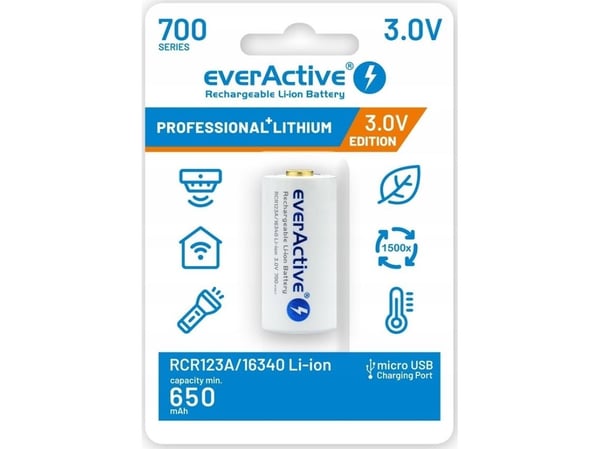 EverActive akku 16340 3V Li-ion 700 mAh micro USB