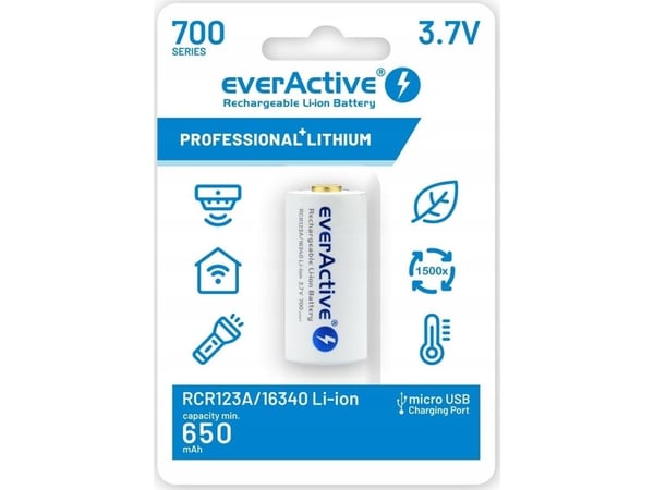 EverActive batteri 16340 3,7 V Li-ion 700 mAh micro USB
