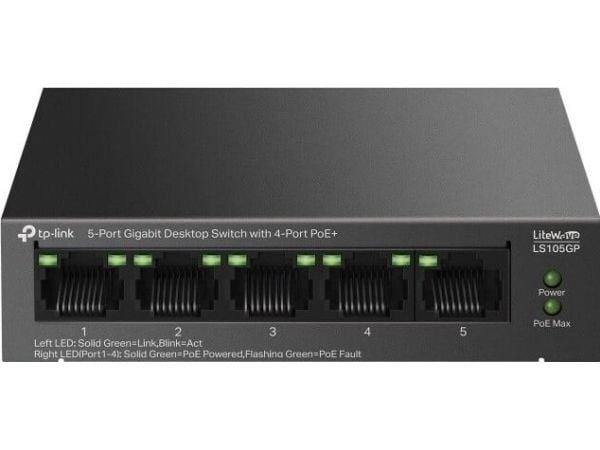 TP-Link LiteWave LS105GP, Uhåndtert, Gigabit Ethernet (10/100/1000), Strøm over Ethernet (PoE)