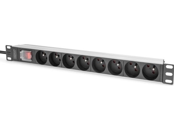 DIGITUS - Flerkoplingslist (kan monteres i rack) - aluminum profile and switch - AC 250 V - 4000 watt - inngang: power CEE 7/7 - utgangskontakter: ...