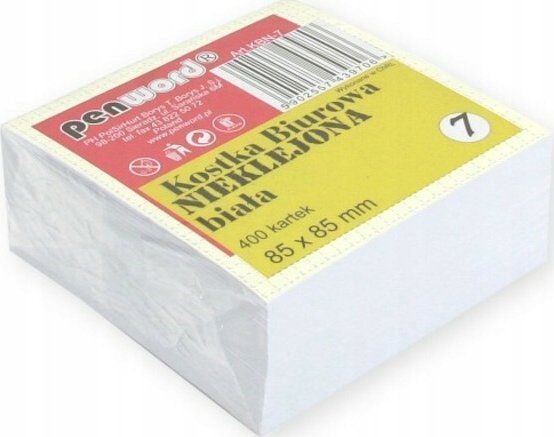 Polsirhurt skriveblokk uten lim 400 ark 85x85x35 mm hvit KBN-07