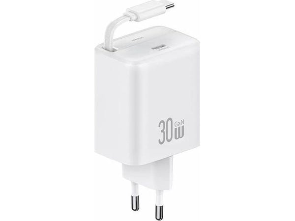 USAMS 1xUSB-C johdollinen laturi 1xUSB-C sisäänvedettävällä kaapelilla USB-C sisäänvedettävä PD+QC 30W Gan pikalataus valkoinen YC-sarja CC241TC02 ...