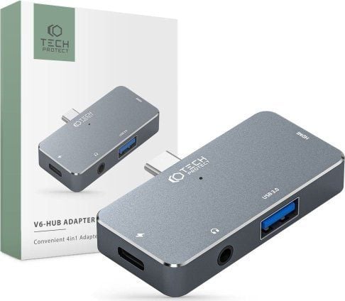 Tech-Protect USB-hub adapter V6 4-i-1 grå