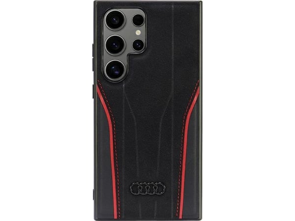 Hurtel Audi äkta läder MagSafe S24 Ultra S928 svart-röd hårdskal AU-TPUPCS24U-R8/D3-RD