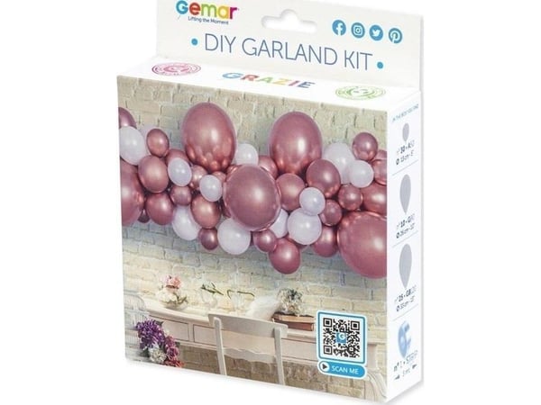 GoDan ballongirlang DIY rosa-gull – 65 ballonger + bånd