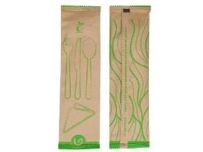 Bestickpåse Verive L160xB70 mm trä med kniv, gaffel, matsked, servett natur, 100 st