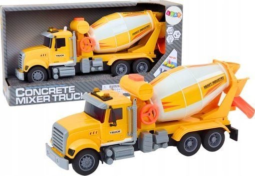 LeanToys gul lastebil med betongblander med friksjon/trykksystem, lys- og lydeffekter