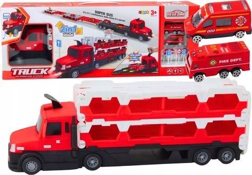 LeanToys Lora biltransporthenger 2-i-1 med lys, lyder og skilt, biler i rød