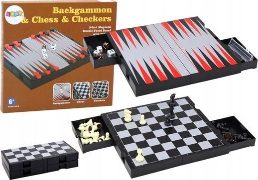 LeanToys 3-in-1 pelilauta Magneettinen Shakki Tammi Tammi Backgammon