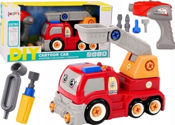 LeanToys lastebil med bom, byggesett, tegneserie, rød