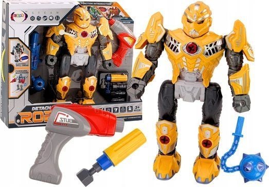 LeanToys robot for Skrecania Bron med boremaskin/schrubokret, lys og lyd, gul