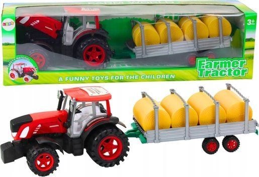 LeanToys Suuri maatilan traktori perävaunulla ja heinäpaaleilla Powered Red (punainen)