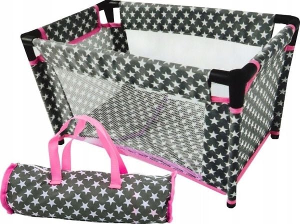 LeanToys dukkevugge med stjerner for dukker Alice, grå/rosa