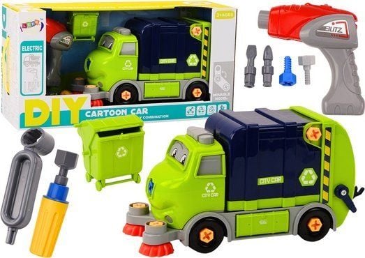 LeanToys søppelbiler tegneserie for å skru/bygge, bevegelig DIY mørkeblå