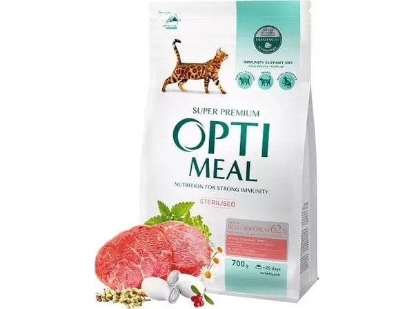 Optimeal kattemat for steriliserte katter okse 700 g