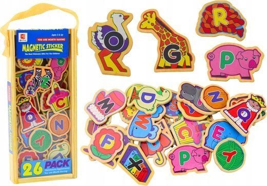 LeanToys sett med tre-magneter bokstaver/bilder dyr 26 deler