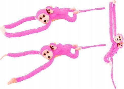 LeanToys maskot/plysch Malpka med barn rosa 90 cm