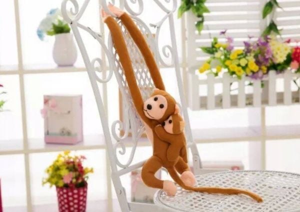 LeanToys kosedyr i plysj, ape med barn lys brun 90 cm
