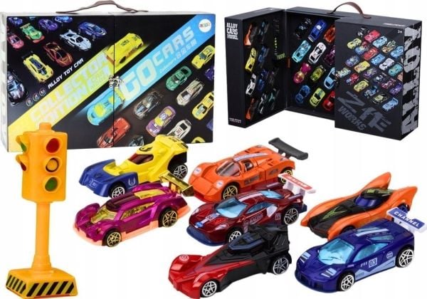 LeanToys bilsett i koffert – sportsbiler, signalering, veisett, 50 deler