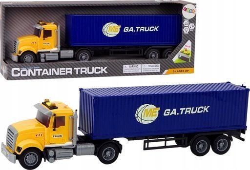 LeanToys lastebil med tilhenger, container, lys og lyder, fjernstyrt, gul
