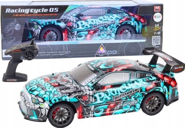 LeanToys stor sportsbil RC 1:8 med lys, lyd og graffiti