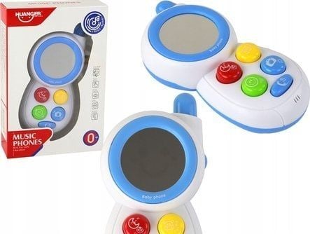 LeanToys blå interaktiv barntelefon med ljus, ljud och spegel