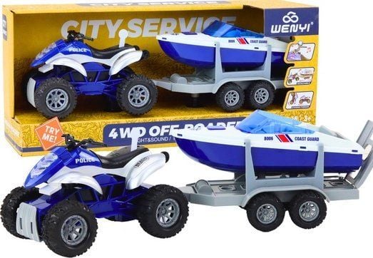 LeanToys Police Quad med tilhenger for transport av båt og motorbåt LeanToys Police Quad med tilhenger for transport av båt og motorbåt