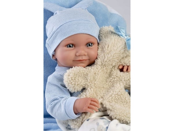 Llorens 73807 vinyldukke baby 40 cm Nico blå pute og kosedyr