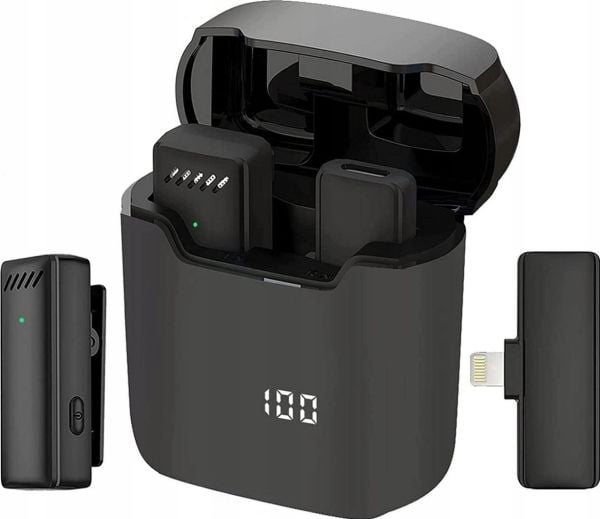 Trådløs OEM-mikrofon i snor/krage Lightning med ladeetui S11 svart