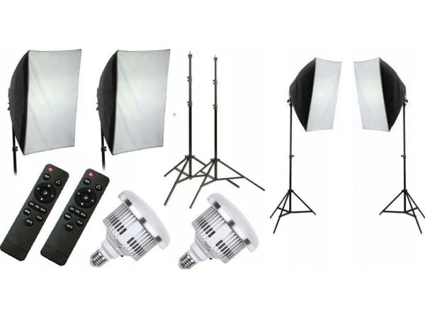 studio Xrec 10in1 2x Led lampe 1600w 3000-6500k Fjernkontroll Softbox 50x70 Stativ 230 / 2x Led803