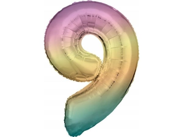 AMSCAN Folieballong stort nummer 9 Rainbow Pastell 60x86cm N34 pakket 9909707
