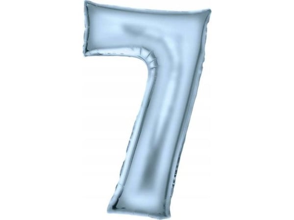 Folieballong nummer 7 satin pastellblå 86 cm, pakket