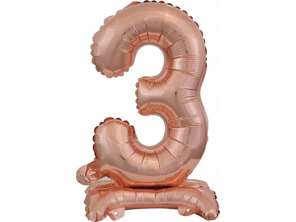 AMSCAN folieballong mini siffer 3 med sokkel rosa gull 22x40 cm 9911736