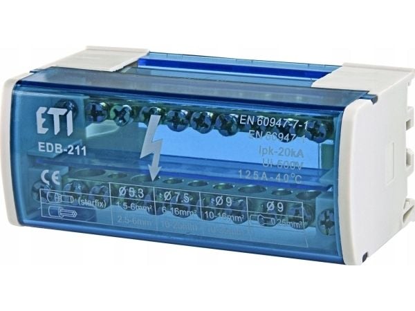 Etipo 125A 2P 11-pääteinen jakelulohko EDB-211 Etibox ETI Polam 001102301 ETI Polam 001102301