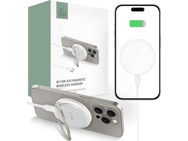 Tech-Protect QI15W-A33 magnetisk Magsafe-lader hvit