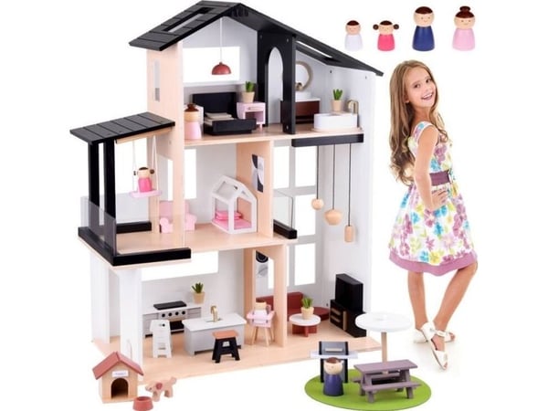 Yokomisiada Moderni puinen nukkekoti LOFT-tyyliin + nuken huonekalut ZA5073