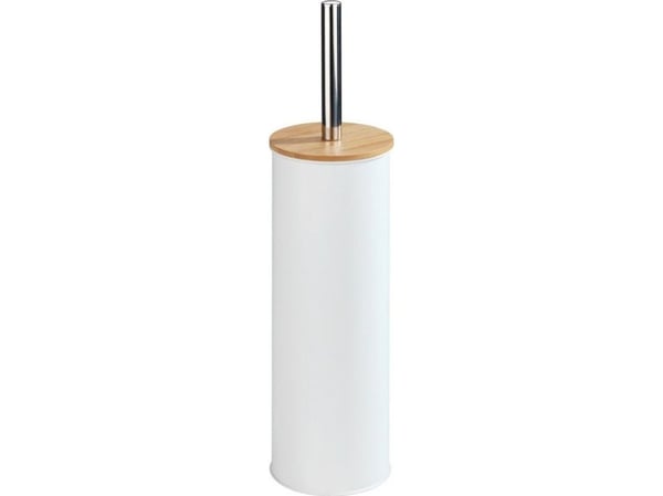 WENKO Tortona, Toalettbørste og holder, Hvit, Tre, Bamboo, Stål, Metall, 385 mm, 9,5 cm