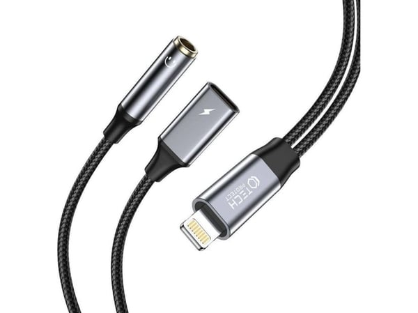 Tech-Protect AV-adapter Tech-Protect UltraBoost Lightning (hann) / mini jack 3,5 mm (hunn) - Lightning (hunn) kabel - svart