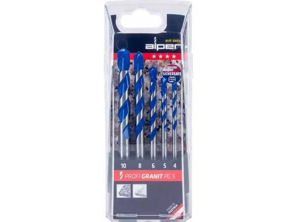 Alpen 25700005100 granittbor-sett 5 deler 4 mm, 5 mm, 6 mm, 8 mm, 10 mm sylinderskaft, 1 sett