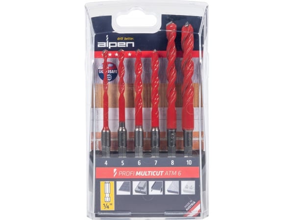 Alpen MultiCut hardmetall multibor-sett, 6 deler 4-10 mm (1/4")