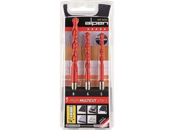 Carbide Multibor-sarja 3 osaa Alpen MultiCut 100803100 1/4 (6,3 mm) 1 sarja 1 sarja