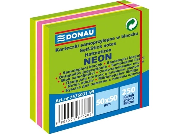 Donau itseliimautuva tarratyyny, DONAU, 50X50MM, 1X250K, GREEN- MIX NEON-PASTEL 7575031PL-99