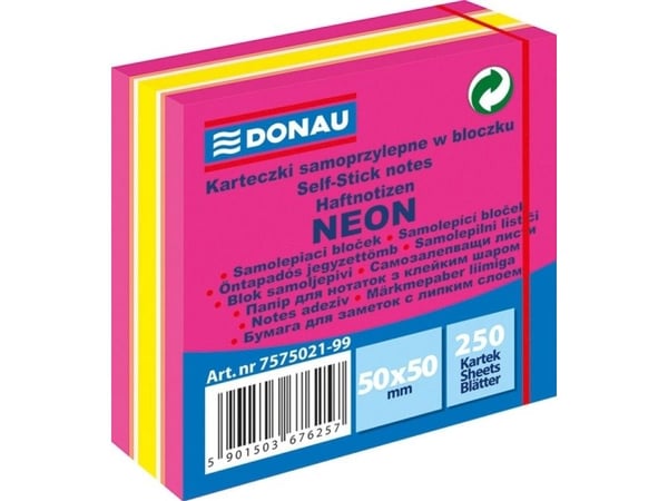 Donau itseliimautuva tarralappu, DONAU, 50X50MM, 1X250K, PINK-MIX, NEON-PASTEL 7575021PL-99