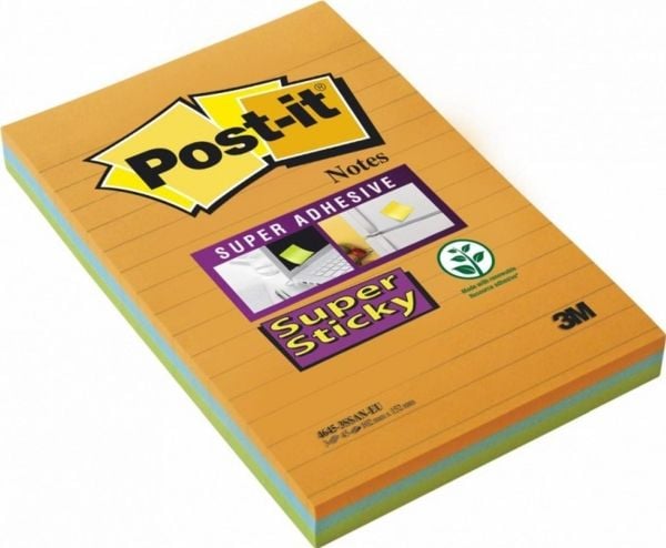 Post-It 3M Post-it® Super Sticky XXL, BOOST, fôret, 101x152 mm, 3x45 kort.