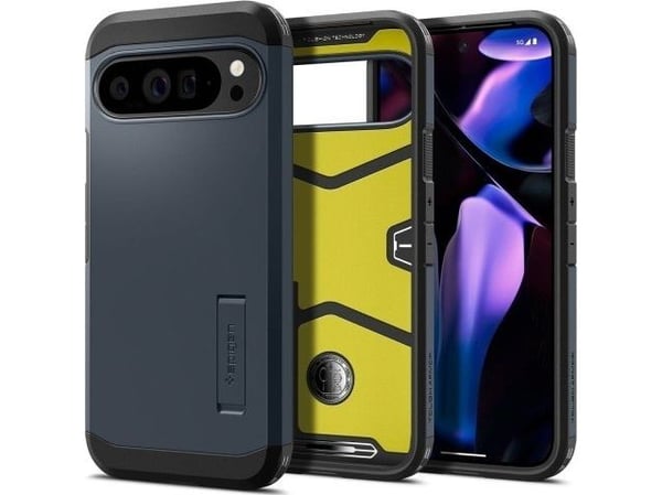 Spigen Tough Armor - Baksidesskydd för mobiltelefon - polykarbonat, termoplastisk polyuretan (TPU), stötskum - metallskiffer - för Google Pixel 9 P...