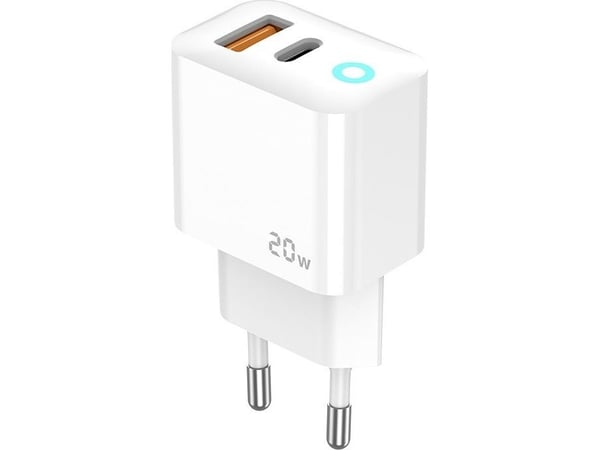 Jellico nettlader EU11 PD 20W, 1xUSB-C + 1xUSB QC3.0, hvit
