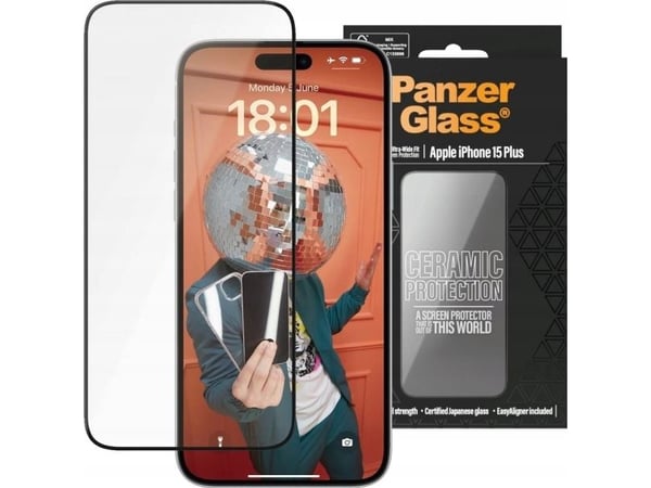 PanzerGlass Ceramic Protection - Skjermbeskyttelse for mobiltelefon - ultravid passform m. EasyAligner - glass - rammefarge svart - for Apple iPhon...