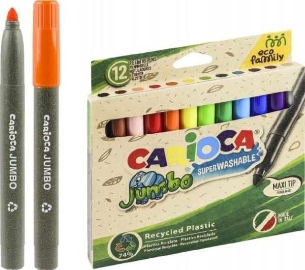 Carioca Eco Family Jumbo, 12 farger, Flerfarget, 6 mm, Flerfarget, Rund, Italia